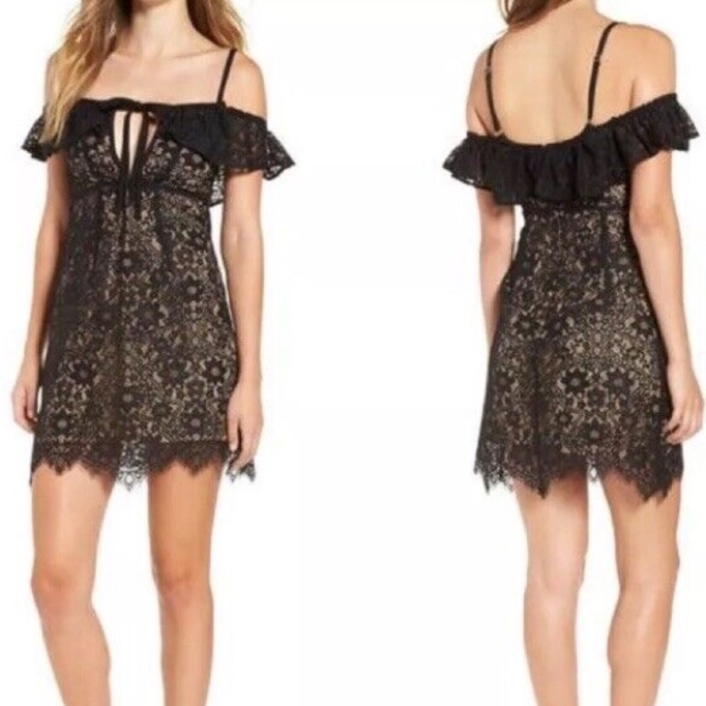 NWT FOR LOVE & LEMONS ROSEMARY LACE MINI DRESS S BLACK